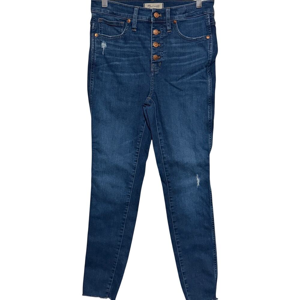 Madewell Women's 10" High Rise Skinny Ripped Button Up Frayed Hem Jeans Size 28